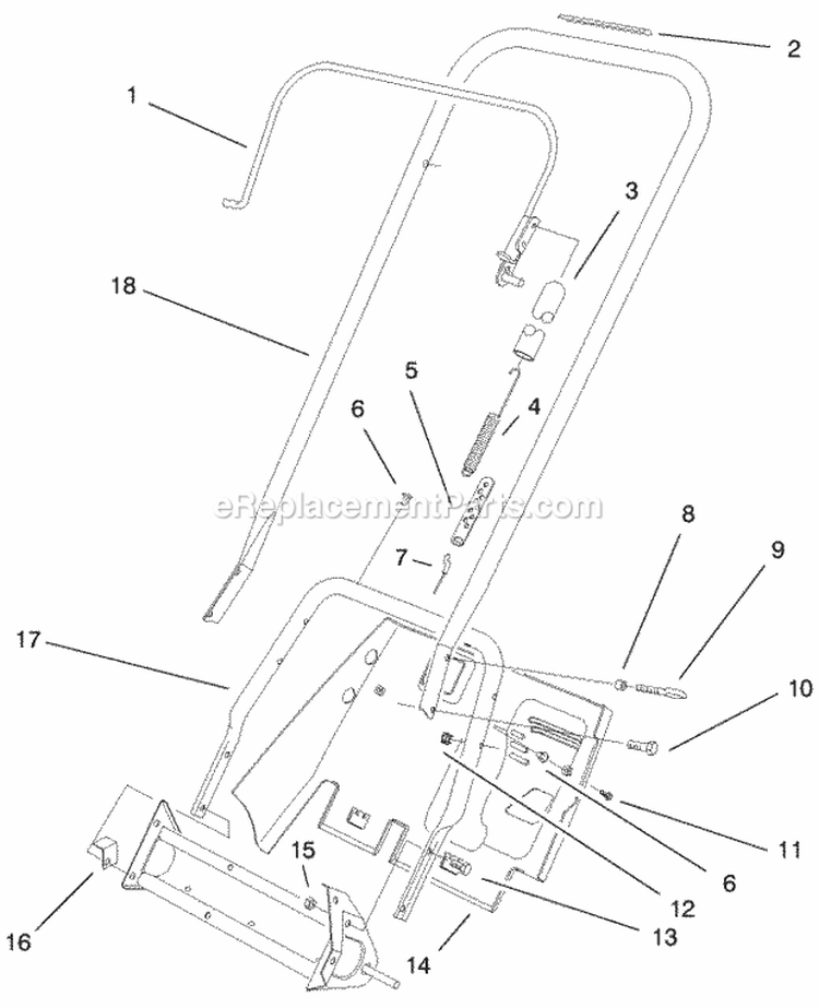 Handle Assembly Diagram and Parts List for 28222 8900001-8999999 - 1998 Lawn Boy Snow Blower